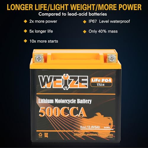 Weize Lithium YTX30L-BS 12V 10AH LiFePO4 Motorcycle Battery with Smart BMS E599001