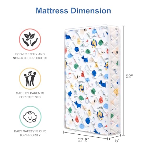 Premium Crib Mattress and Toddler Mattress 52" x 27.6" x 5", Firm, Hypoallergenic W515