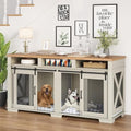71" Dog Crate Furniture for 2 Dogs, Dog Kennel with 3 Storage Drawers & Removable Divider, Extra Large Double Dog Cage As TV Stand, Furniture Style Dog Crates with Sliding Barn Door