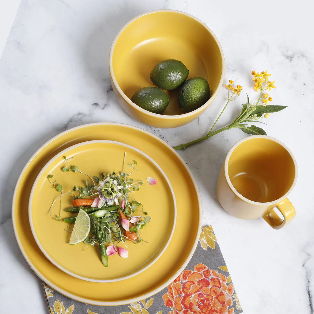 Gibson Home Zuma 16 Piece Round Dinnerware Set, Matte Stoneware, Yellow D2137