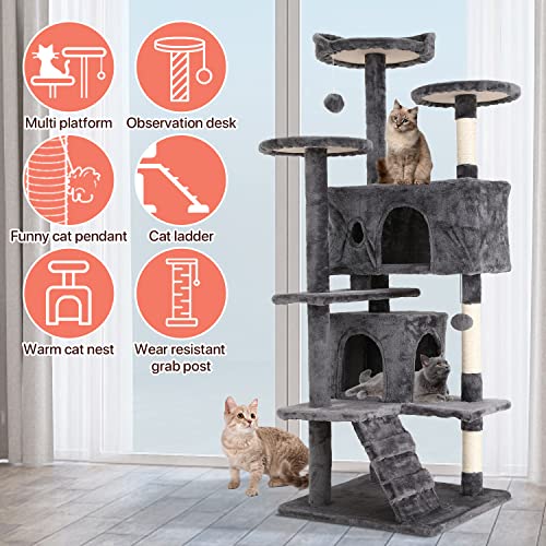 ASHY 54in Cat Tree with Scratching Post for Indoor Cats I993