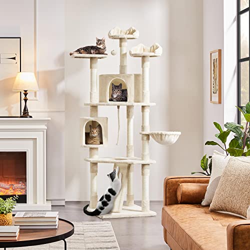 Yaheetech Multi-Level Cat Tree with Scratching Posts, Plush Perches and Condo, Dark Gray and White V70137