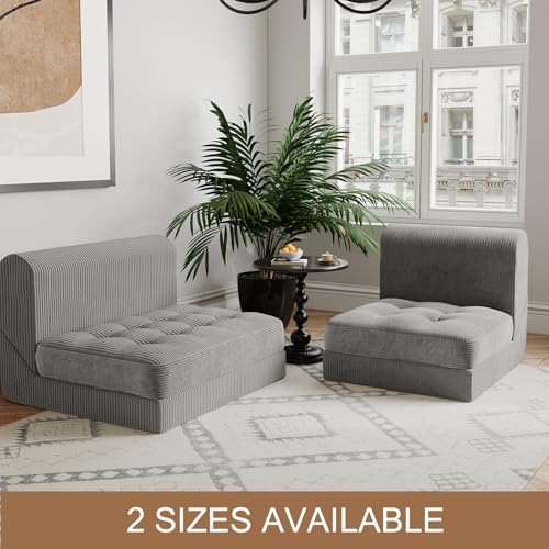 COMAX Folding Sofa Bed Convertible Chair Bed Corduroy 3-in-1 Floor Couch, Dark Grey E940