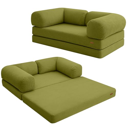 COMAX Folding Sofa Bed Convertible Chair Bed Corduroy 3-in-1 Floor Couch, Dark Grey E940