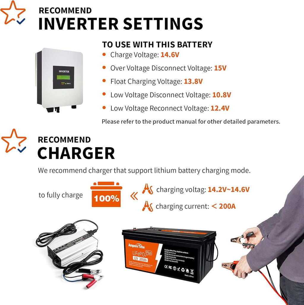 Ampere Time 12V 200Ah Plus LiFePO4 Battery with 200A BMS N84511