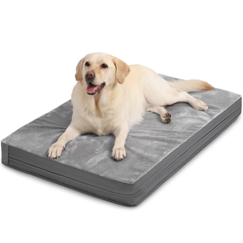 Vonabem Waterproof Dog Bed Large Medium Sized Dogs Outdoor Orthopedic Crate Pad Washable Gray 35"x22" C409