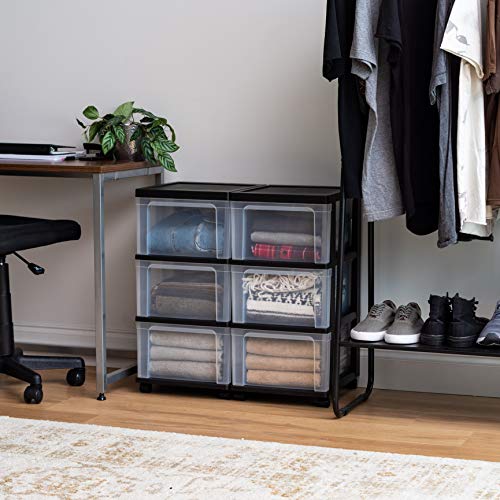 IRIS USA Plastic 3-Drawer Rolling Storage Cart with Wheels, White/Clear Y619