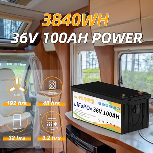 FLLYROWER 12V 100Ah LiFePO4 Battery with BMS for Marine RV Solar I833