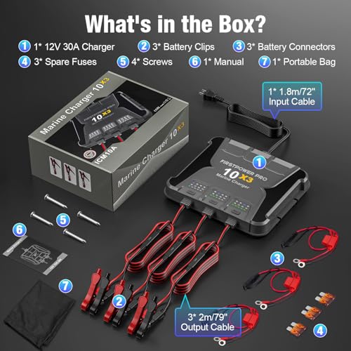 3 Bank Marine Battery Charger 30A 12V Waterproof Onboard G89339