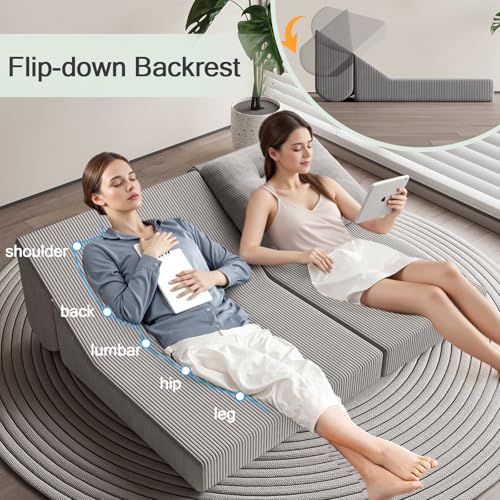 COMAX Folding Sofa Bed Convertible Chair Bed Corduroy 3-in-1 Floor Couch, Dark Grey E940