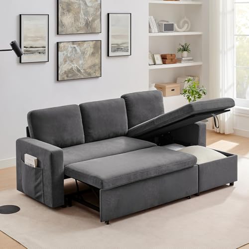 55" 3-in-1 Convertible Sleeper Sofa Bed with Adjustable Backrest, Chenille, Beige R49011