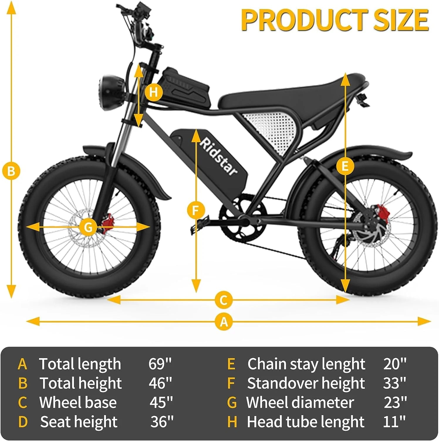 Ridstar Electric Bike for Adults, 20" Fat Tire, 1000W, Removable 48V/20Ah Battery L39664
