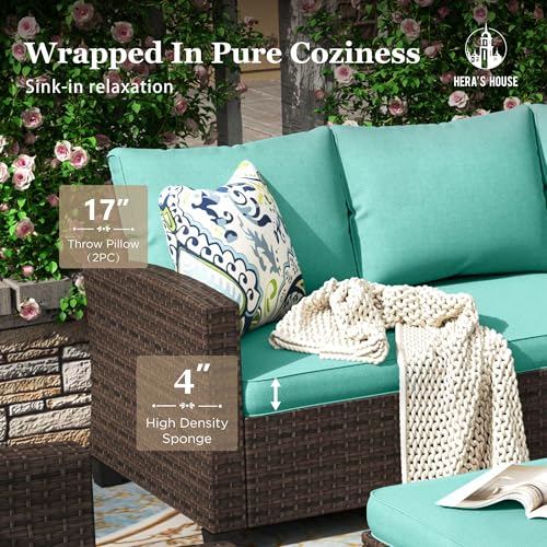 HERA'S HOUSE Patio Furniture Set with 56" Fire Pit Table, 6 Pieces 7 Seats Wicker Sectional Z546196