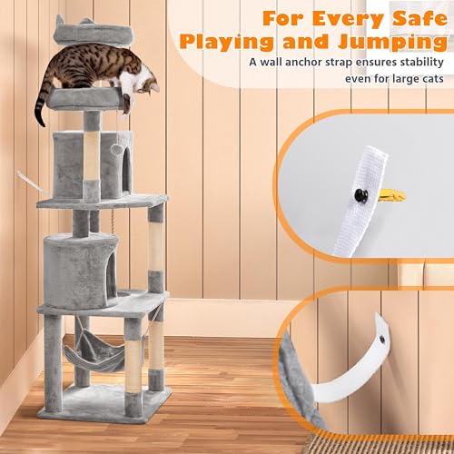 Yaheetech 62.5in Cat Tree with Platform & Hammock, Dark Gray L747397