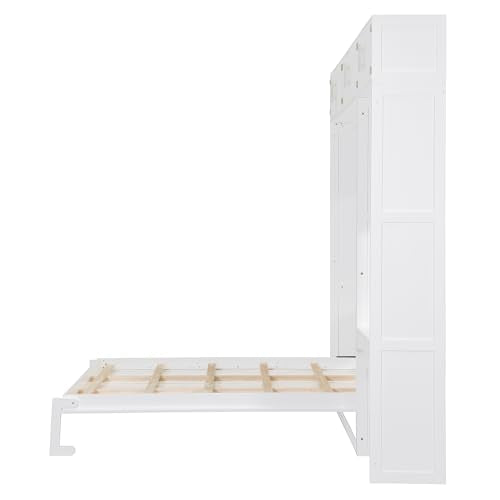 PURLOVE Wood Twin Murphy Bed with Light and USB, Gray W600663