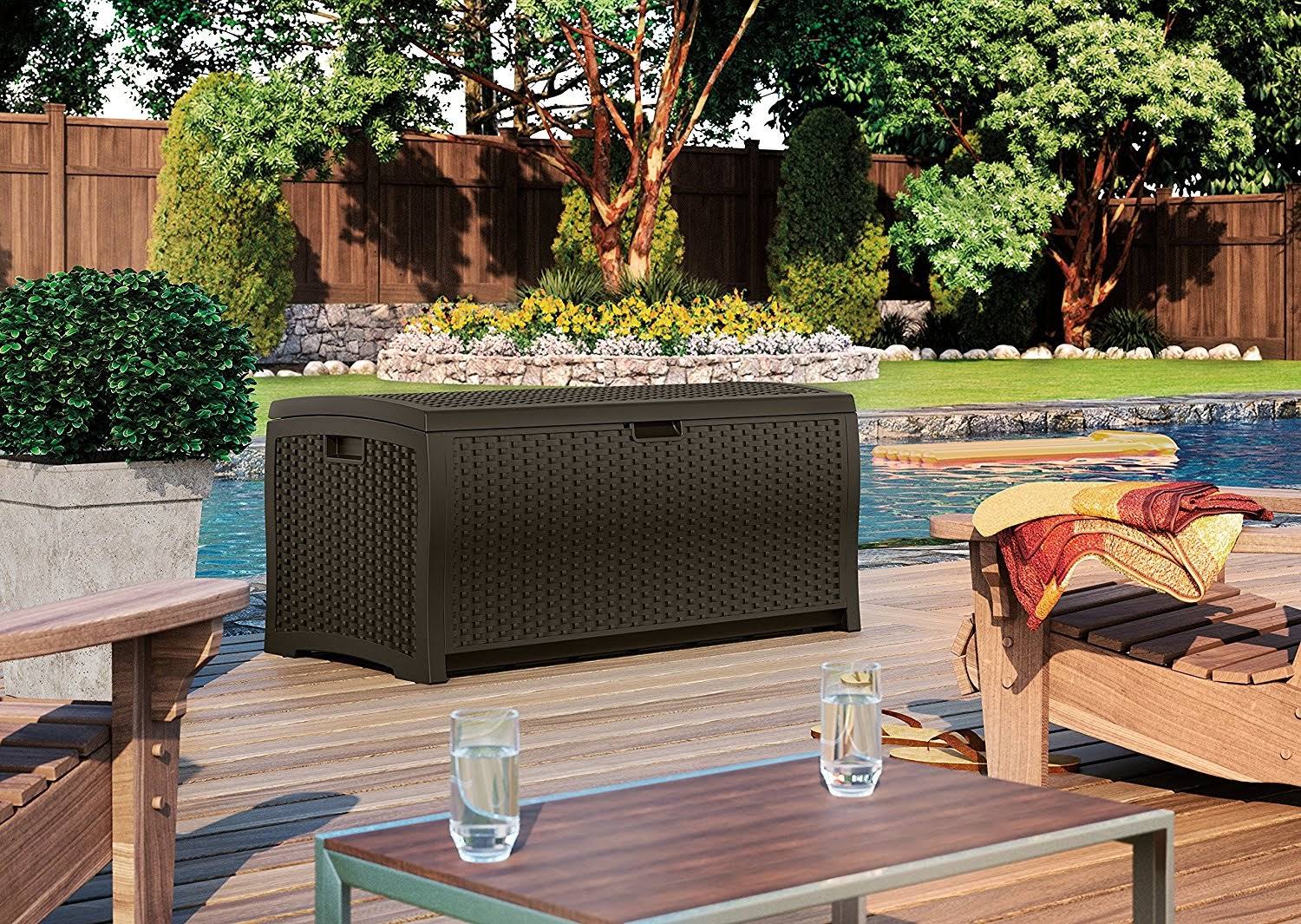 Suncast Dbw7300 Mocha Wicker Resin Deck Box 73-Gallon S3877
