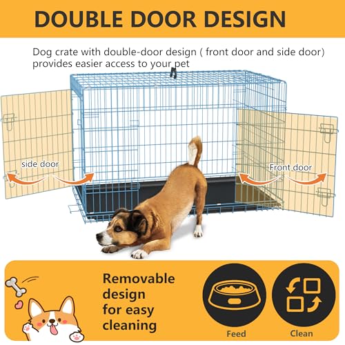 FDW Dog Crate for Large Dogs 48 Inch Folding Metal Wire Cage Double Door N1299