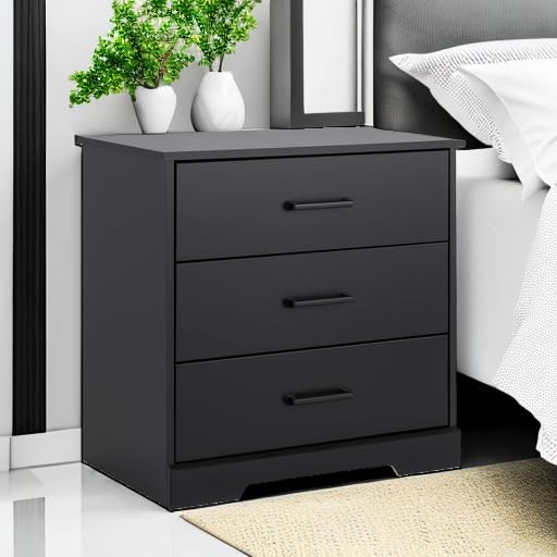 Prepac Sonoma Tall Nightstand with 3 Drawers, Black Q28004