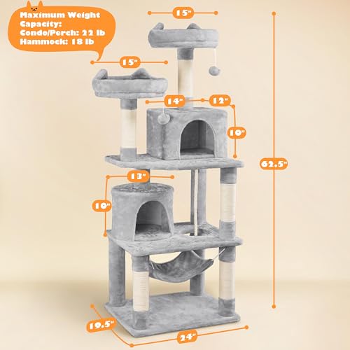 Yaheetech 62.5in Cat Tree with Platform & Hammock, Dark Gray L747397