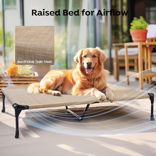 Veehoo Elevated Dog Bed with Removable Waterproof Bolster Cushion, Breathable Mesh, Indoor Outdoor, 42x30 inches, Beige U875430