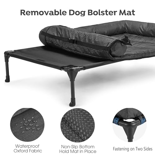 Veehoo Elevated Dog Bed with Removable Waterproof Bolster Cushion, Breathable Mesh, Indoor Outdoor, 42x30 inches, Beige U875430