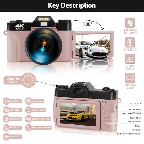 4K 56MP Digital Camera with WiFi and Flip Screen X96040