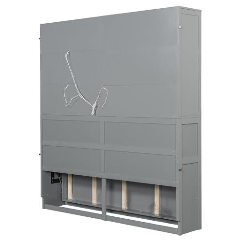 SOFTSEA Twin Murphy Bed Frame with Storage, Foldable Wall Bed, Gray I79151