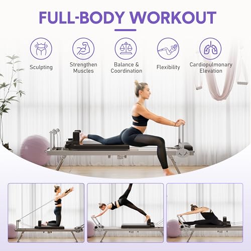 Foldable Pilates Reformer Machine for Home Gym, Adjustable, 450 Lbs Capacity B364