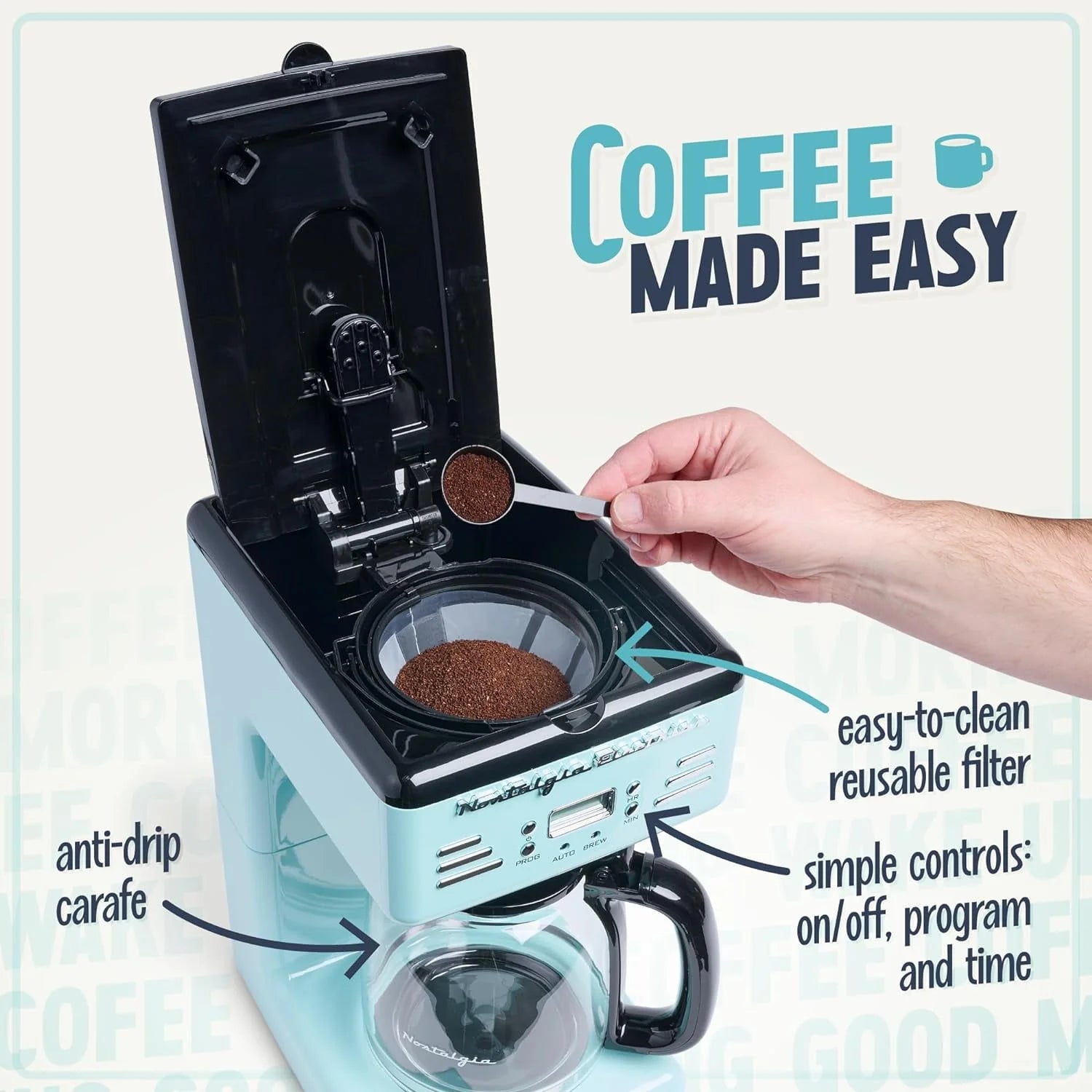 Nostalgia Retro 12-Cup Programmable Coffee Maker, Aqua E191