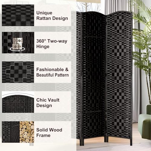 Rose Home Fashion 6 ft Tall Room Divider 4 Panel Folding Privacy Screen, Dark Coffee C8634