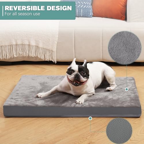 Vonabem Waterproof Dog Bed Large Medium Sized Dogs Outdoor Orthopedic Crate Pad Washable Gray 35"x22" C409