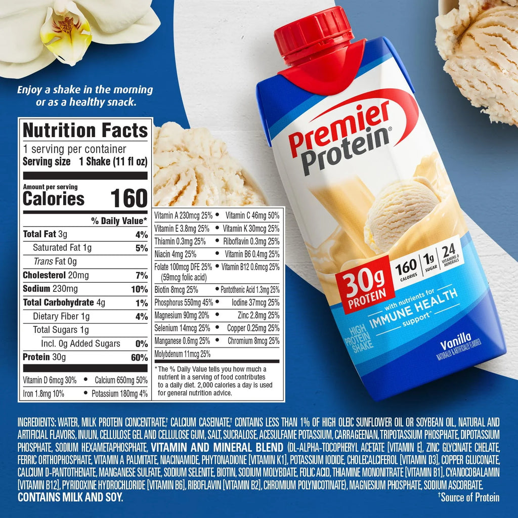 Premier Protein Vanilla Shake, 30g Protein, 11 fl oz, 12 Ct J475