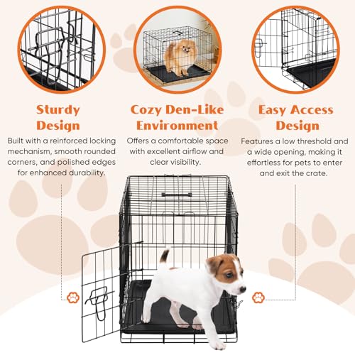 Sweetcrispy Large Dog Crate with Divider Panel, 36 Inch Double Door Folding Metal Wire Cage L276890