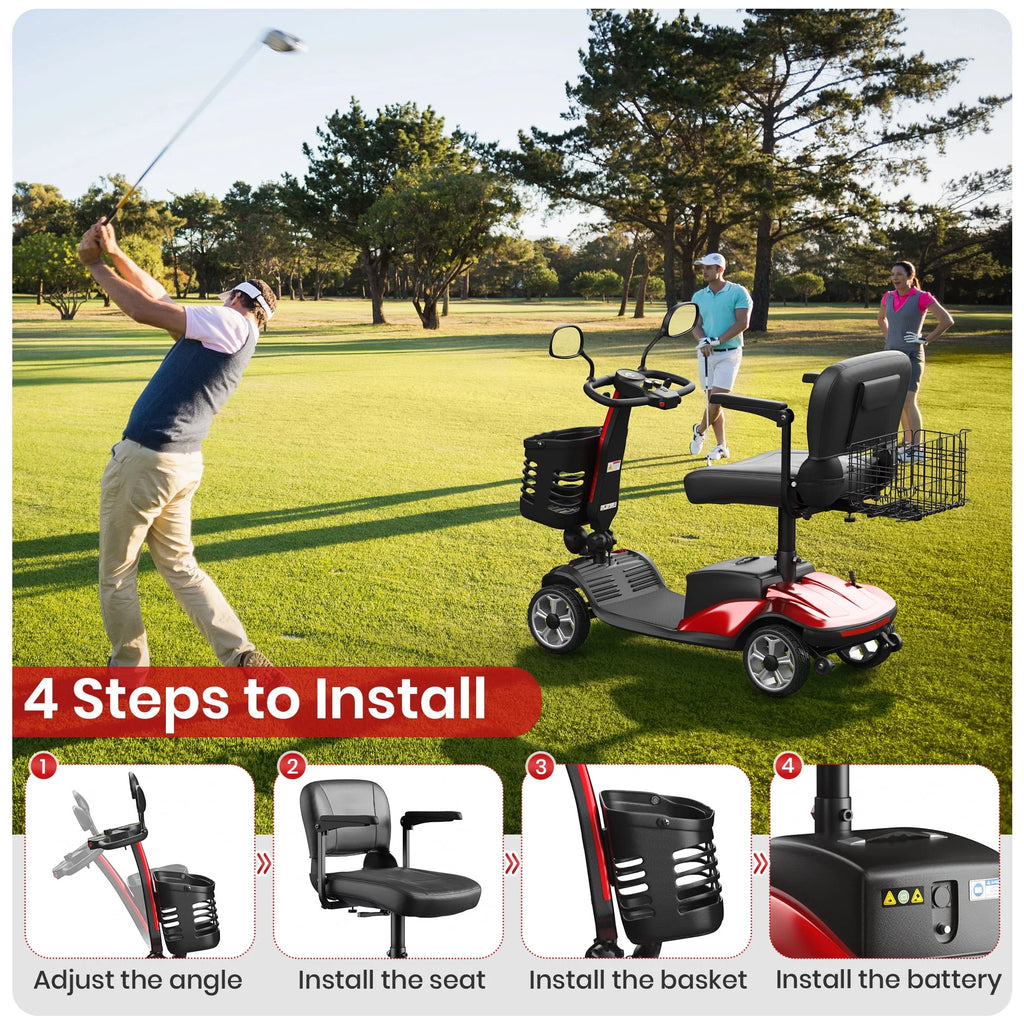 SACVON 4 Wheel Mobility Scooter for Seniors, Foldable, 330lbs, Red R1779