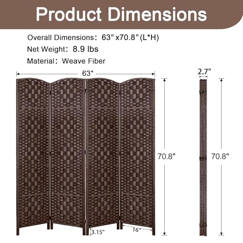Rose Home Fashion 6 ft Tall Room Divider 4 Panel Folding Privacy Screen, Dark Coffee C8634