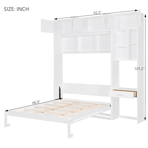 PURLOVE Wood Twin Murphy Bed with Light and USB, Gray W600663