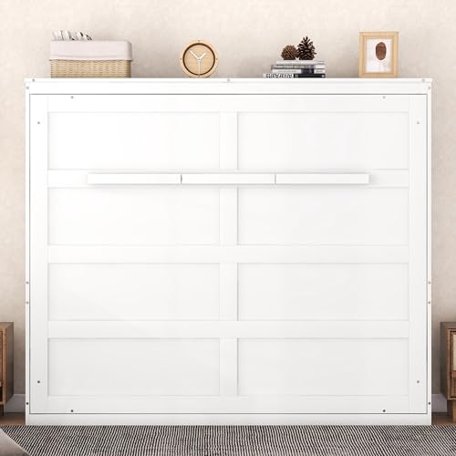 Harper & Bright Designs Queen Murphy Bed with Storage Shelves and LED Lights, Gray D9429