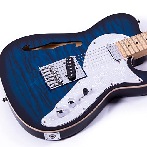 Grote Electric Guitar Semi-Hollow Body Tele Style Basswood Maple Neck Chrome Hardware Blue X47636
