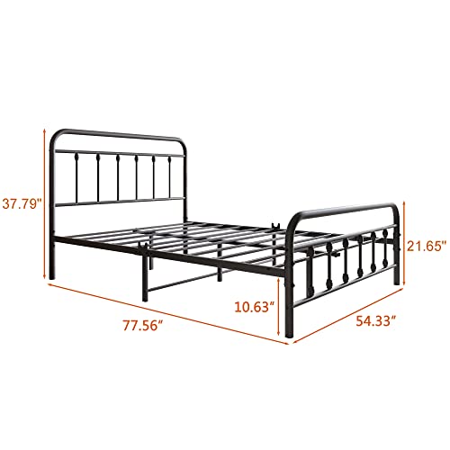 Vintage Full Size Metal Bed Frame with Headboard and Footboard, Black Z946901