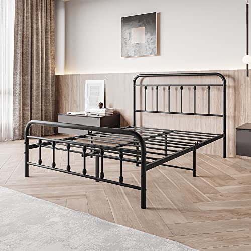 Vintage Full Size Metal Bed Frame with Headboard and Footboard, Black Z946901