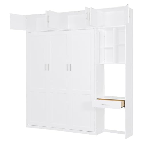 PURLOVE Wood Twin Murphy Bed with Light and USB, Gray W600663