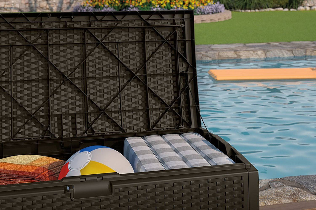 Suncast Dbw7300 Mocha Wicker Resin Deck Box 73-Gallon S3877