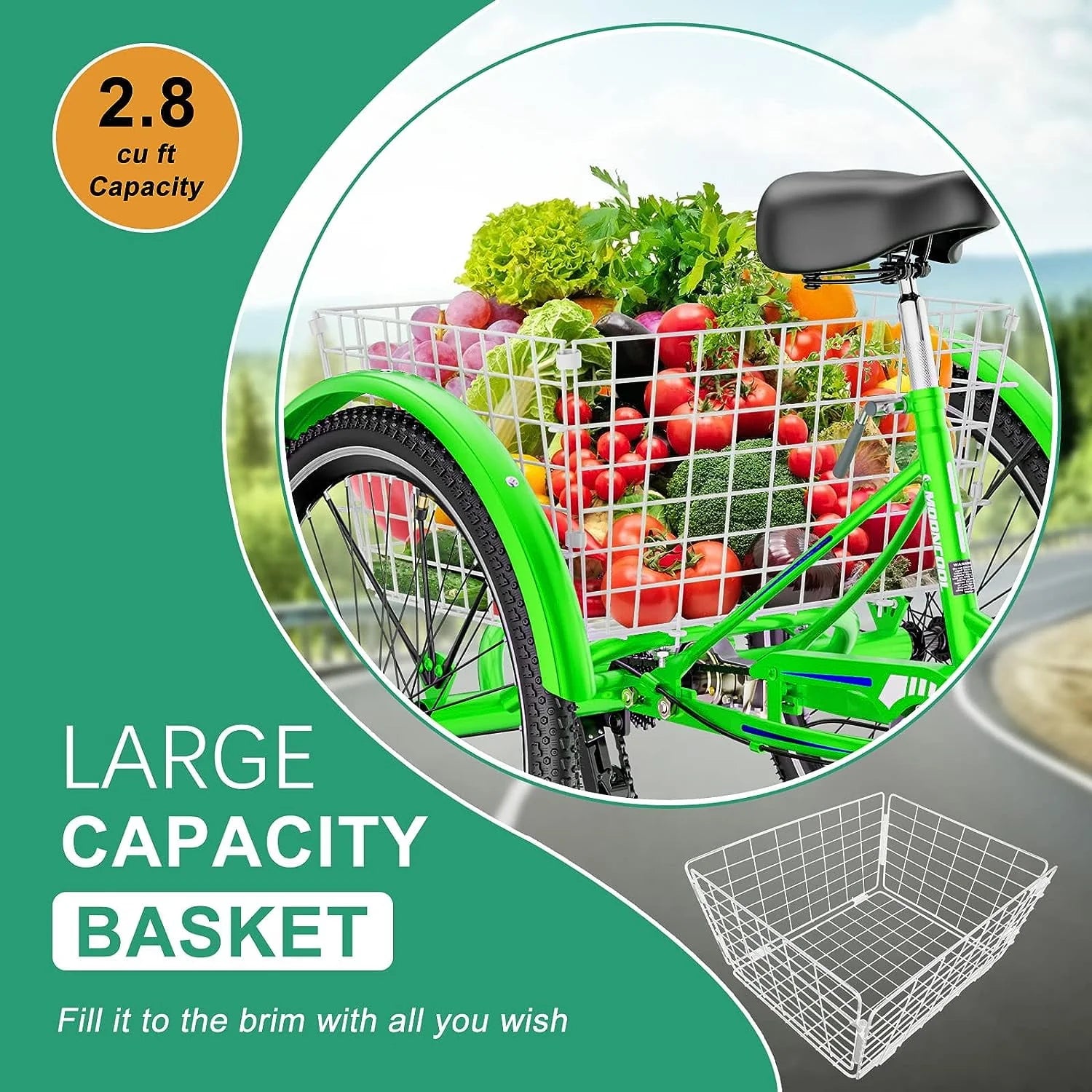 FICISOG 26 Adult Tricycle, 3 Wheel 7 Speed, 450lbs Capacity with Basket X547