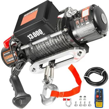 Vevor Electric Winch 13000lb Load Capacity Truck Winch Compatible with Jeep Truck SUV 65ft/20m Synthetic Rope 12V Power Winch wi