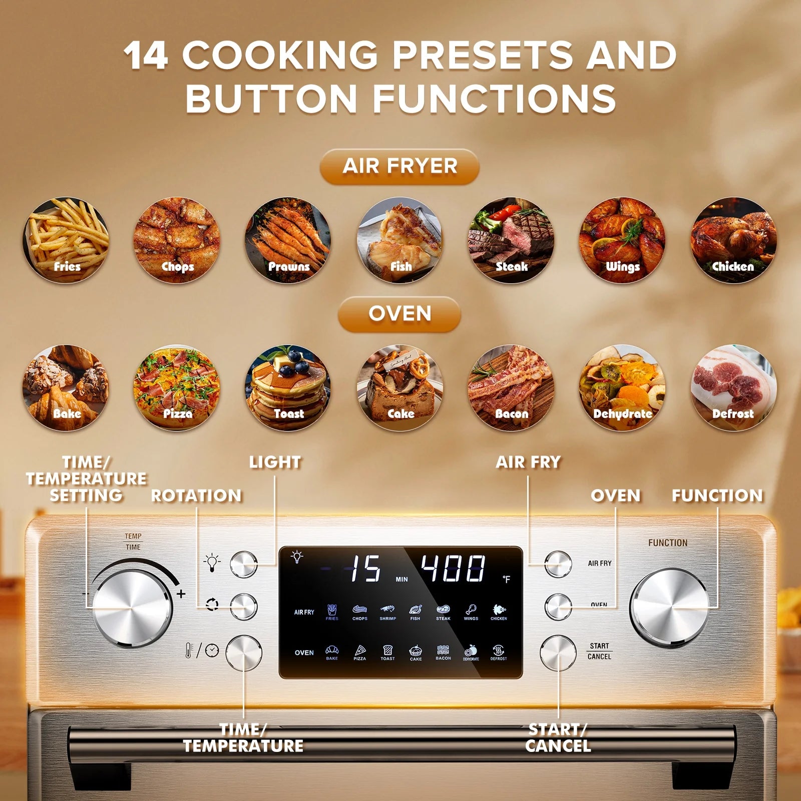 KISSAIR 26QT Stainless Steel Air Oven with Rotisserie and Dehydrator H25083