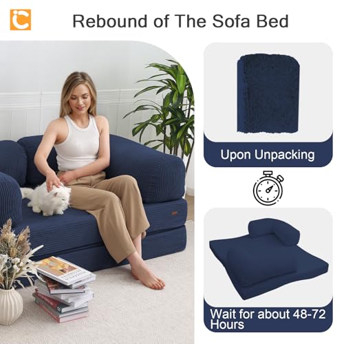COMAX Folding Sofa Bed Convertible Chair Bed Corduroy 3-in-1 Floor Couch, Dark Grey E940