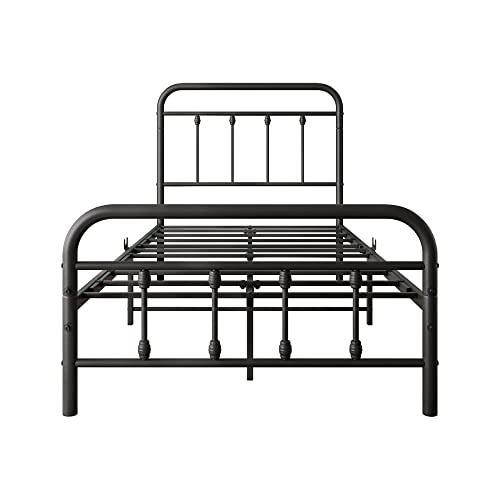 Vintage Full Size Metal Bed Frame with Headboard and Footboard, Black Z946901