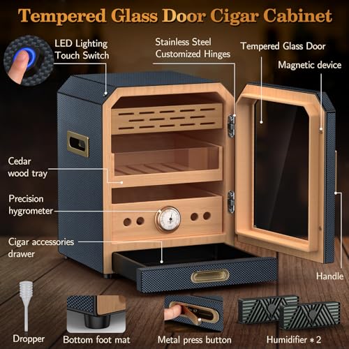 Cigar Humidor Cabinet with Magnetic Door and Humidifiers, Brown D98390