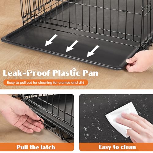 Sweetcrispy Large Dog Crate with Divider Panel, 36 Inch Double Door Folding Metal Wire Cage L276890