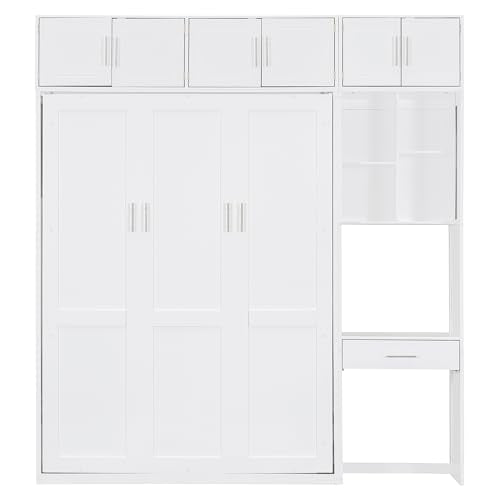 PURLOVE Wood Twin Murphy Bed with Light and USB, Gray W600663